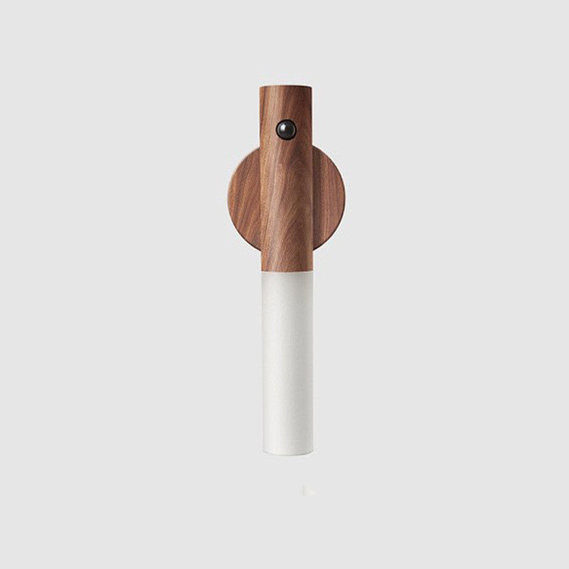 Luminária noturna sem fio de madeira magnética USB LED automática para corredores, varandas e armários. Possui sensor de movimento PIR e é ideal para corredores e varandas.