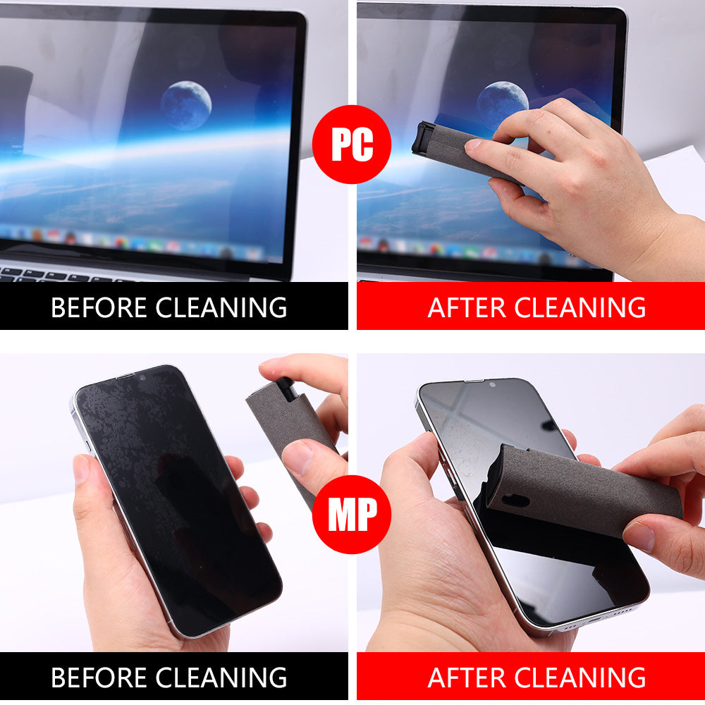 Limpador de tela de celular com armazenamento integrado e conjunto de limpador de tela portátil para celular e computador.